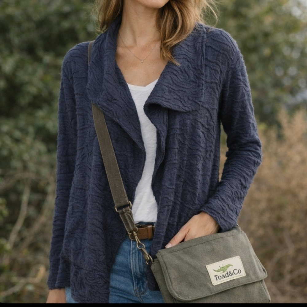 Toad&Co Dark Blue Samba Wave Cardigan Organic Cotton Lyocell Small Cozy Layer